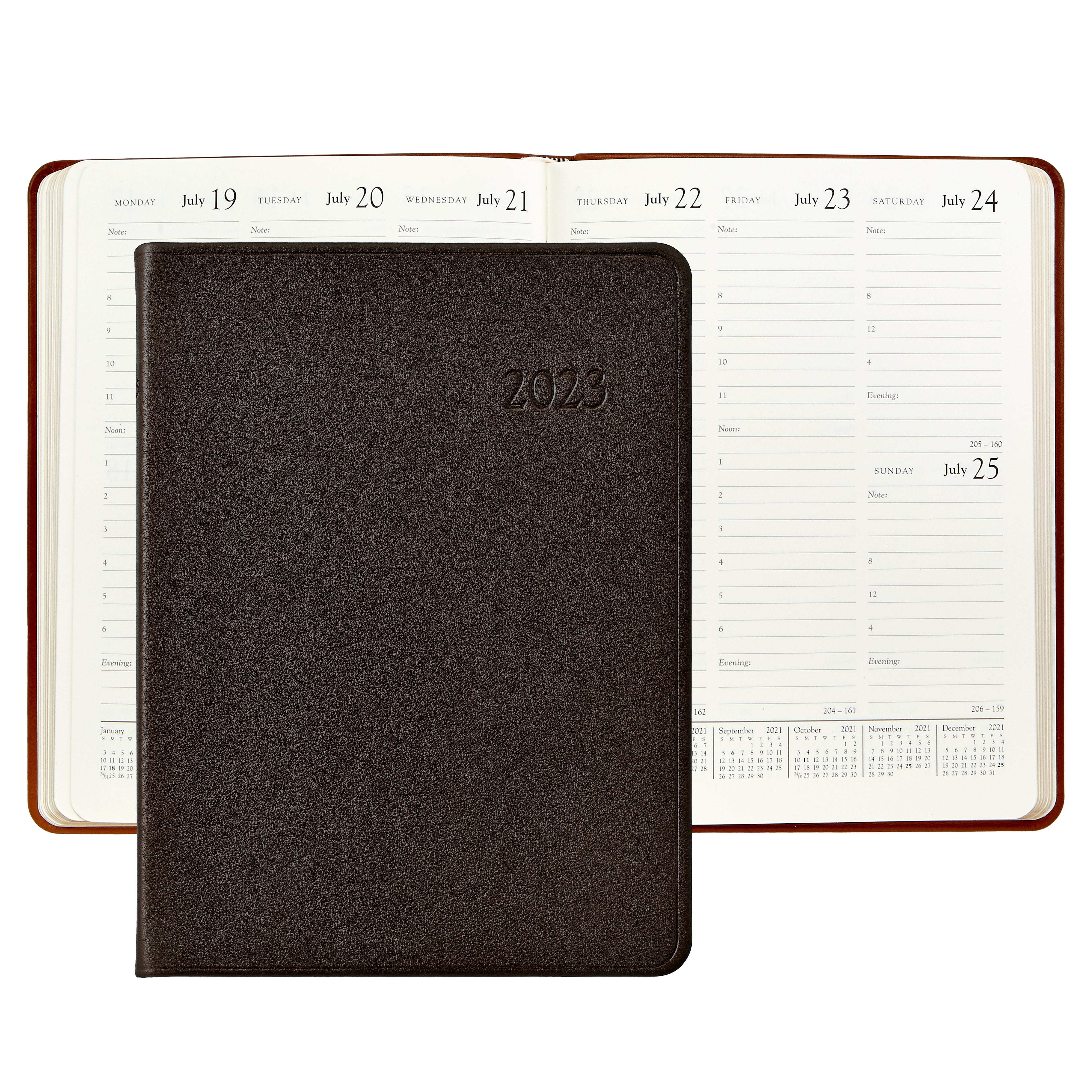2023 Desk Diary Agenda Planner | Brown Traditional Leather – Graphic Image